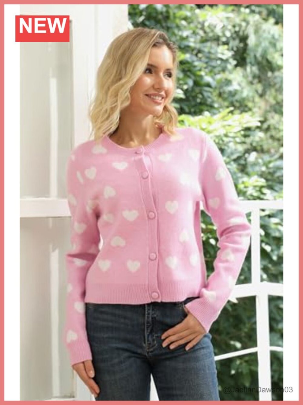 Women's Heart Cardigan Cropped Button Down Crewneck Long Sleeve Knit Sweater - Picture 3 of 6